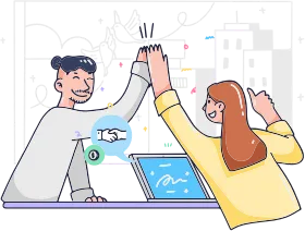inclusive illustration of culteraly diverse man and woman giving each other a high five